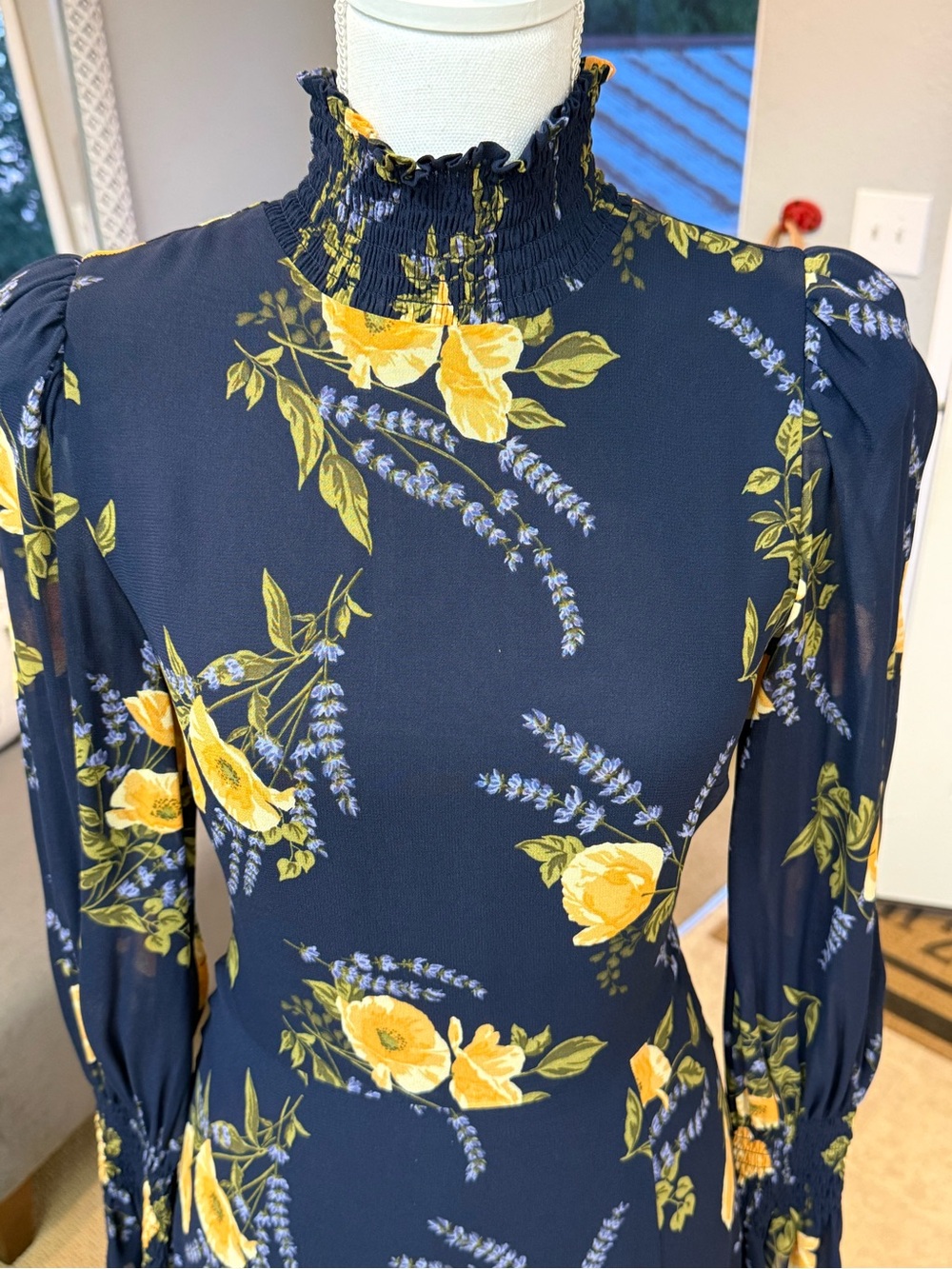 Reformation The Stevi Dres Dark Navy Floral Long-Sleeve Dress - Picture 7 of 13
